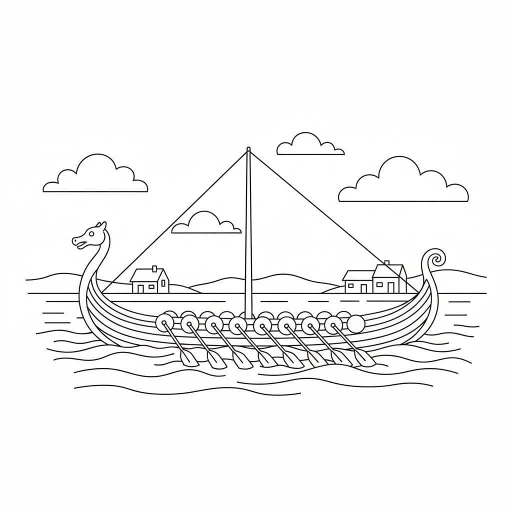 Langt vikingskip fargelegging