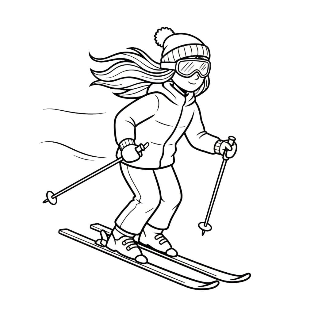 Liten jente på ski fargelegging