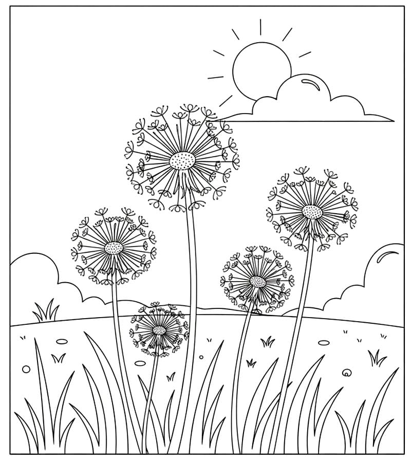 Løvetann med gressbakgrunn fargelegging