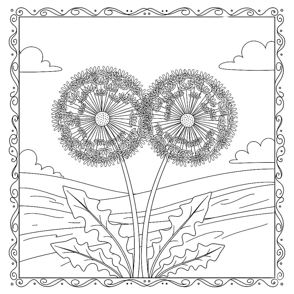 Løvetann side om side fargelegging