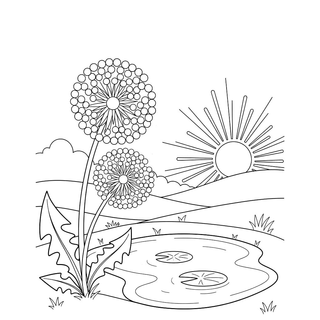 Løvetann ved innsjøen fargelegging