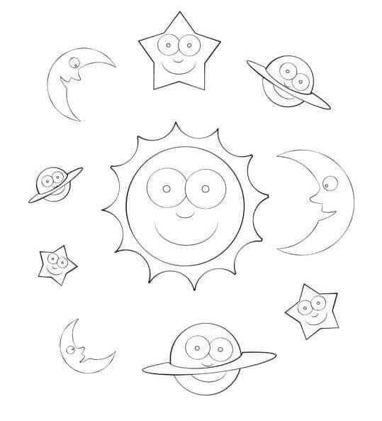 Månen og stjernene fargelegging