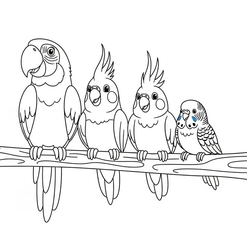 Mange papegøyer fargelegging
