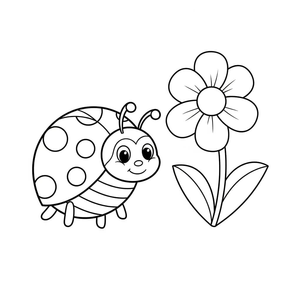 Marihøne med blomst fargelegging