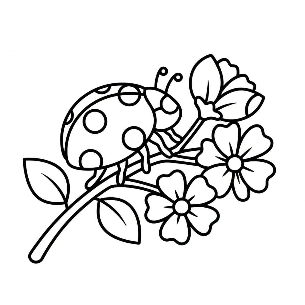 Marihøne på en blomstergren fargelegging