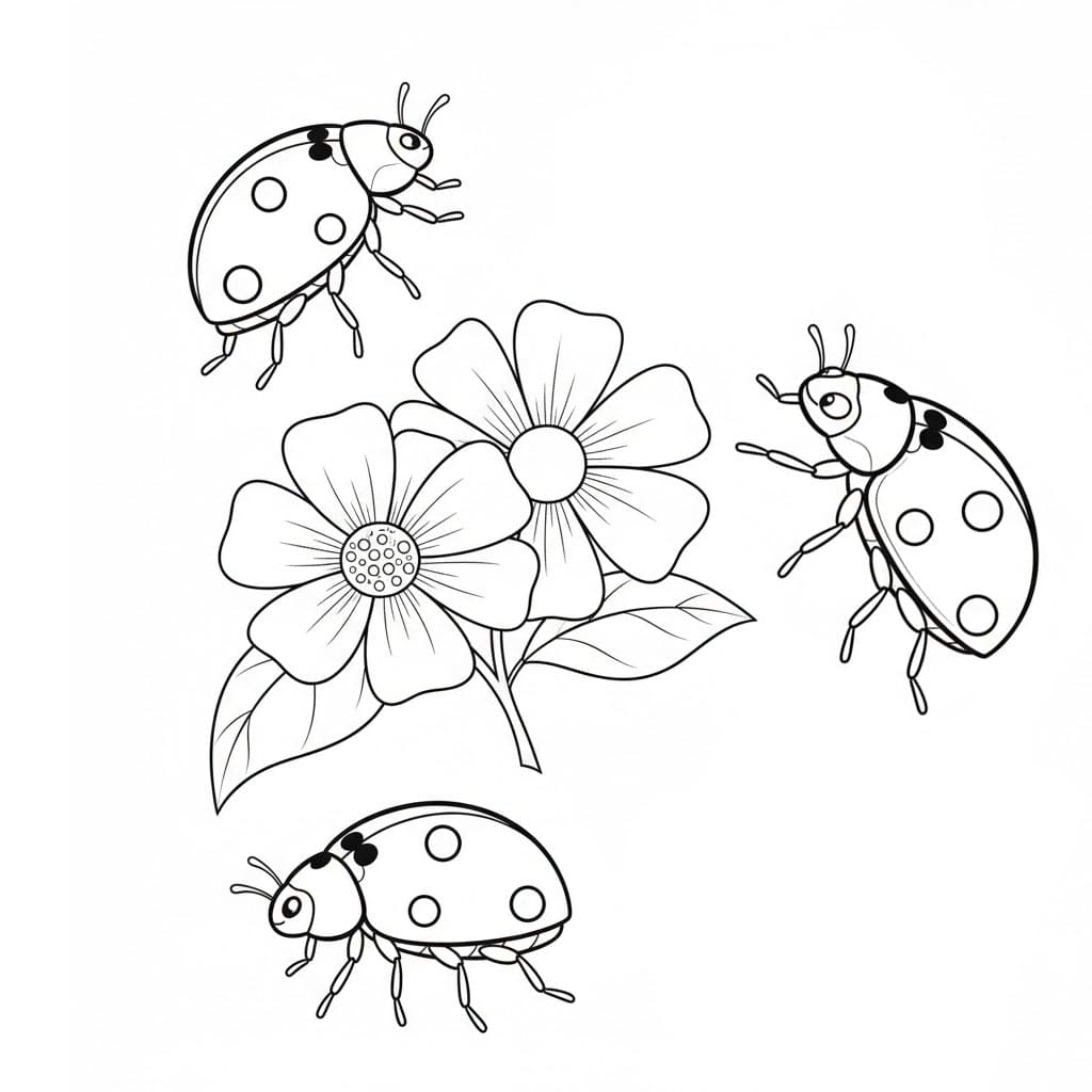 Marihøner og blomster fargelegging