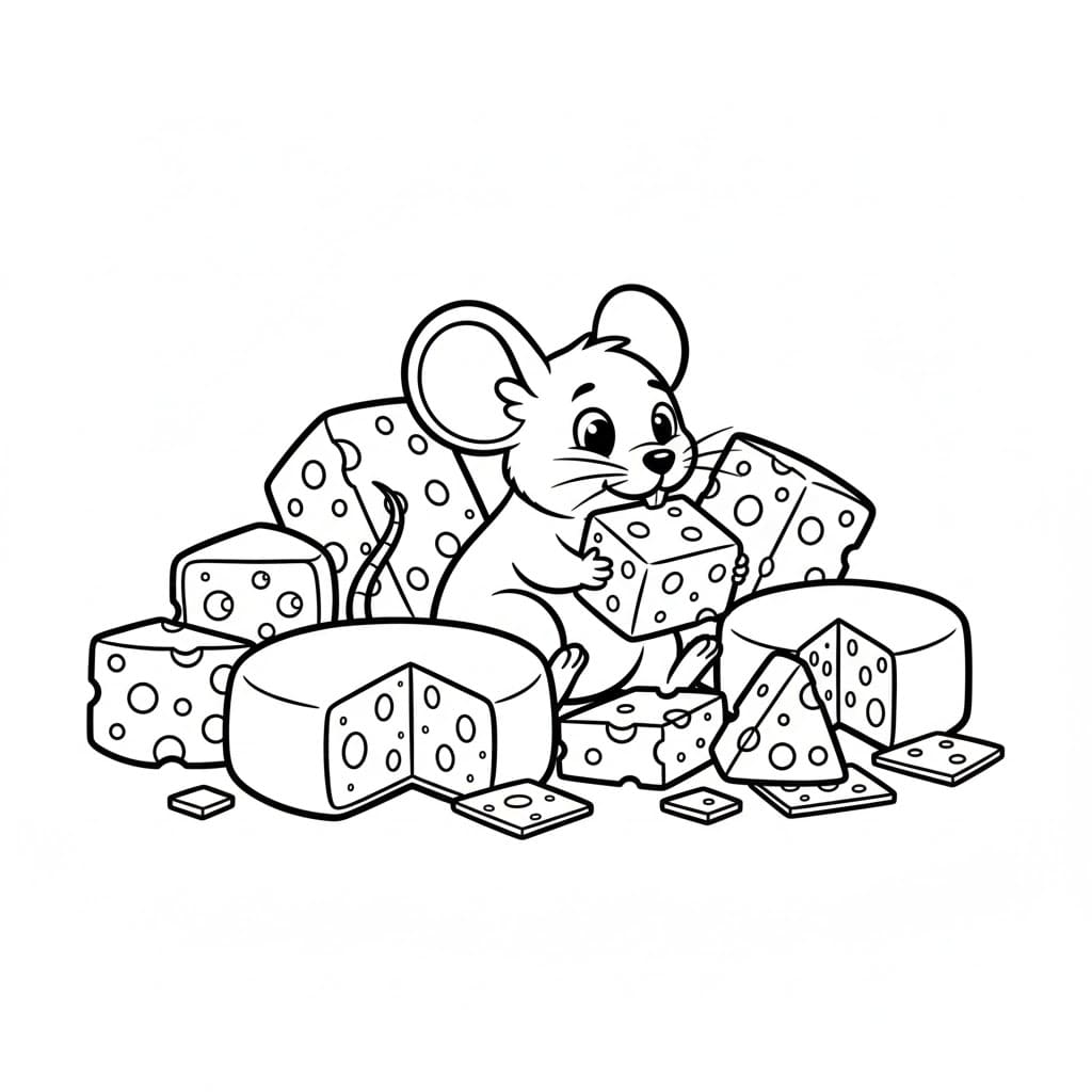 Ost og glad mus fargelegging