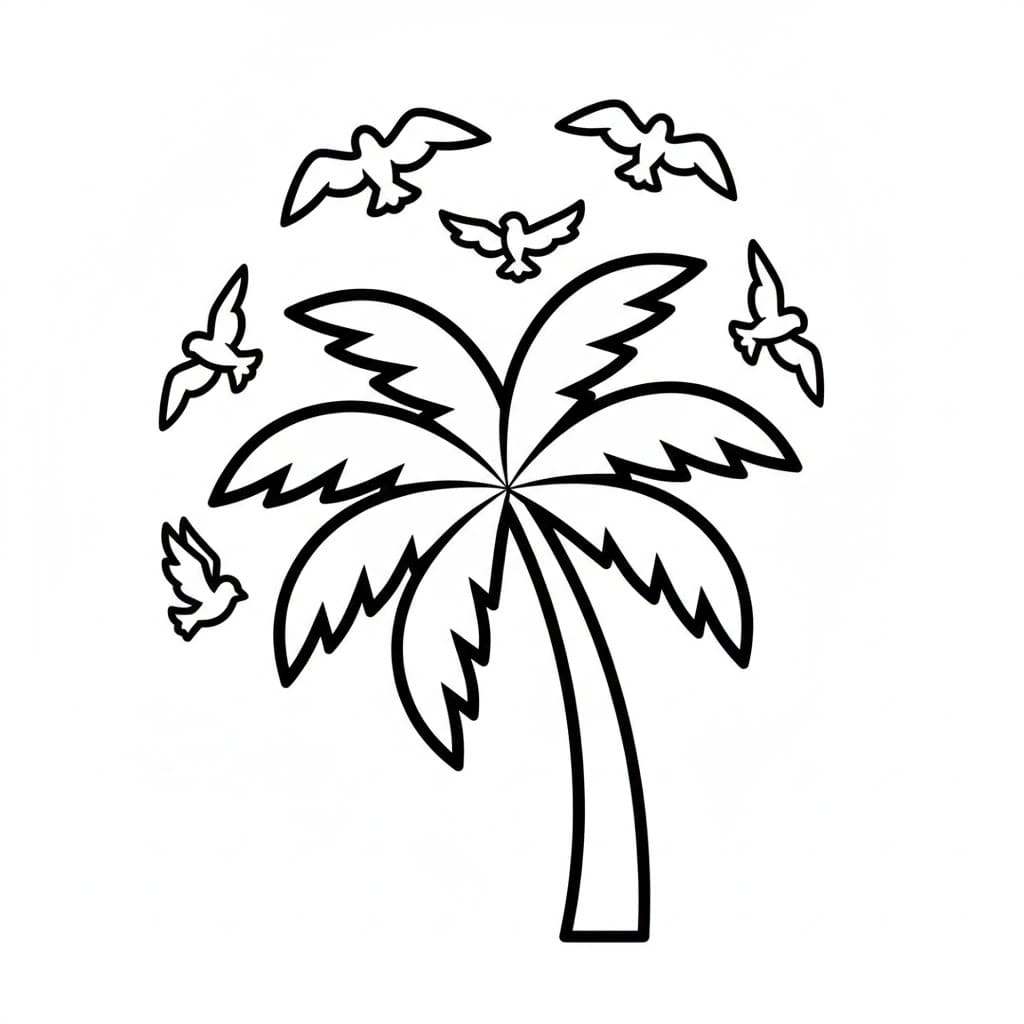 Palmetre med flygende fugler fargelegging