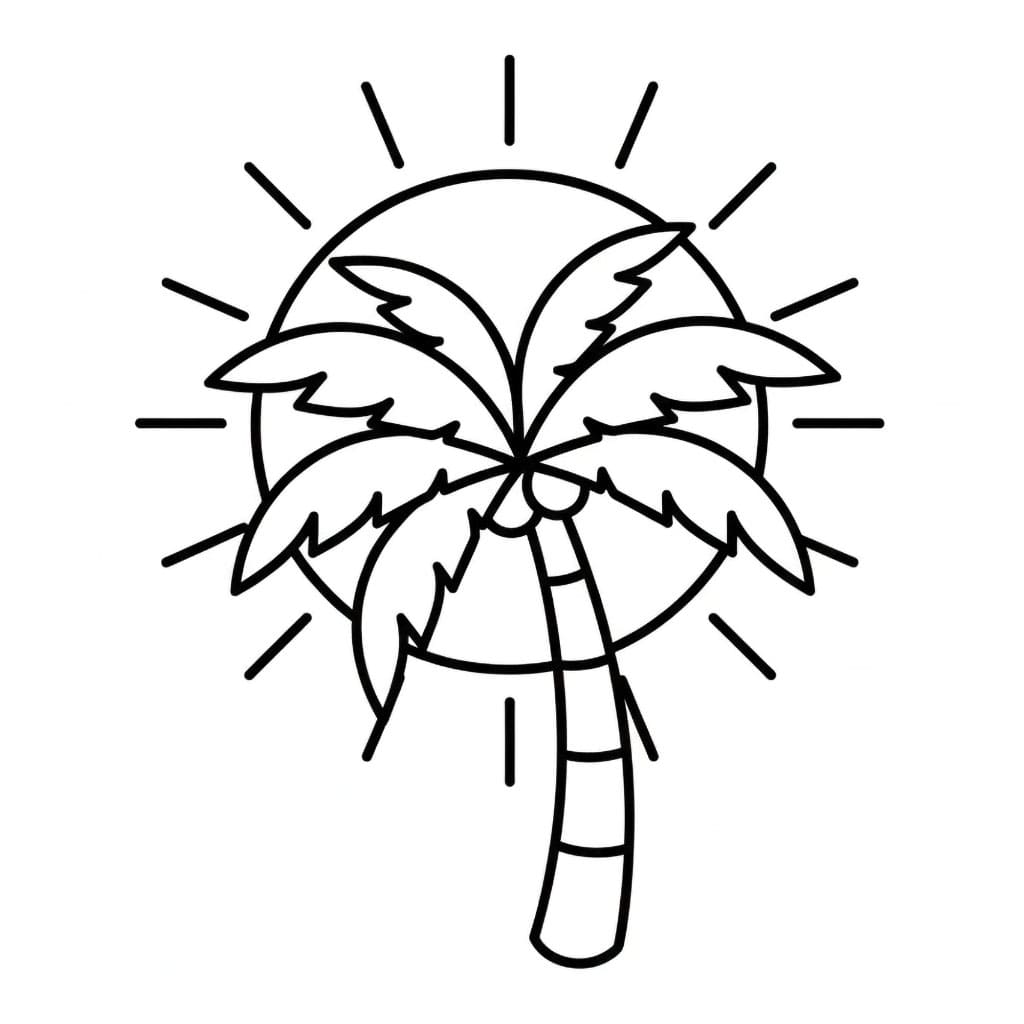 Palmetre med solen bak seg fargelegging