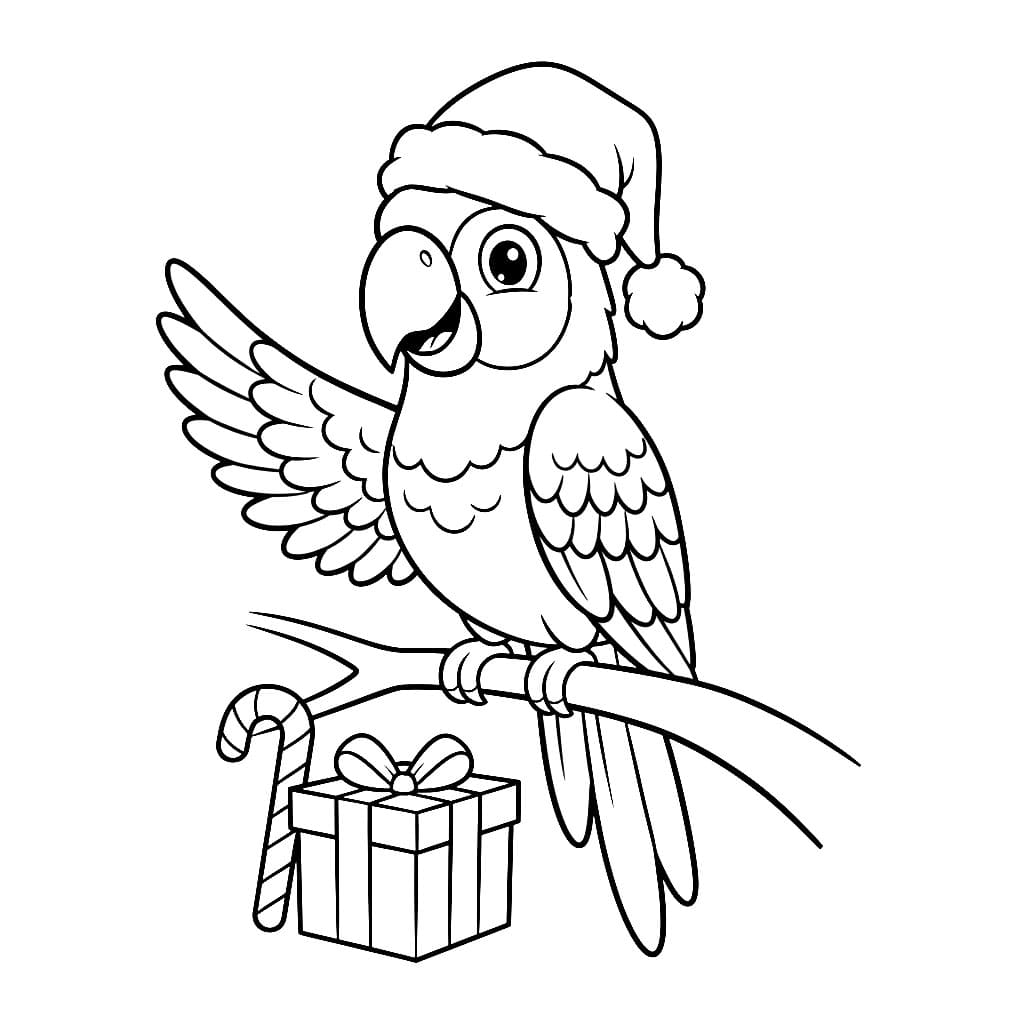 Papegøye i julehatt fargelegging