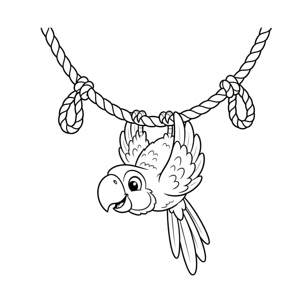 Papegøyen svinger på et tau fargelegging