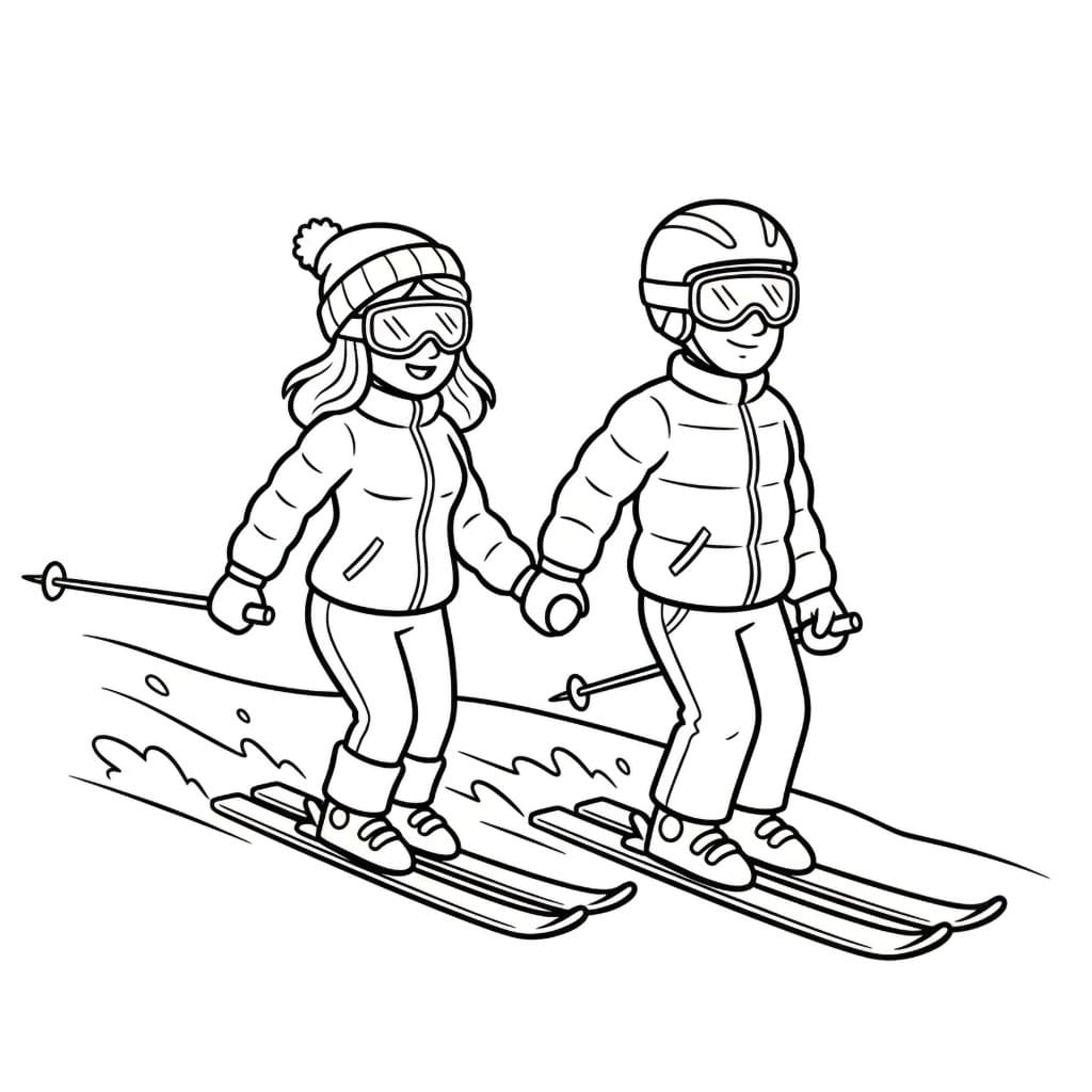 Par på ski fargelegging