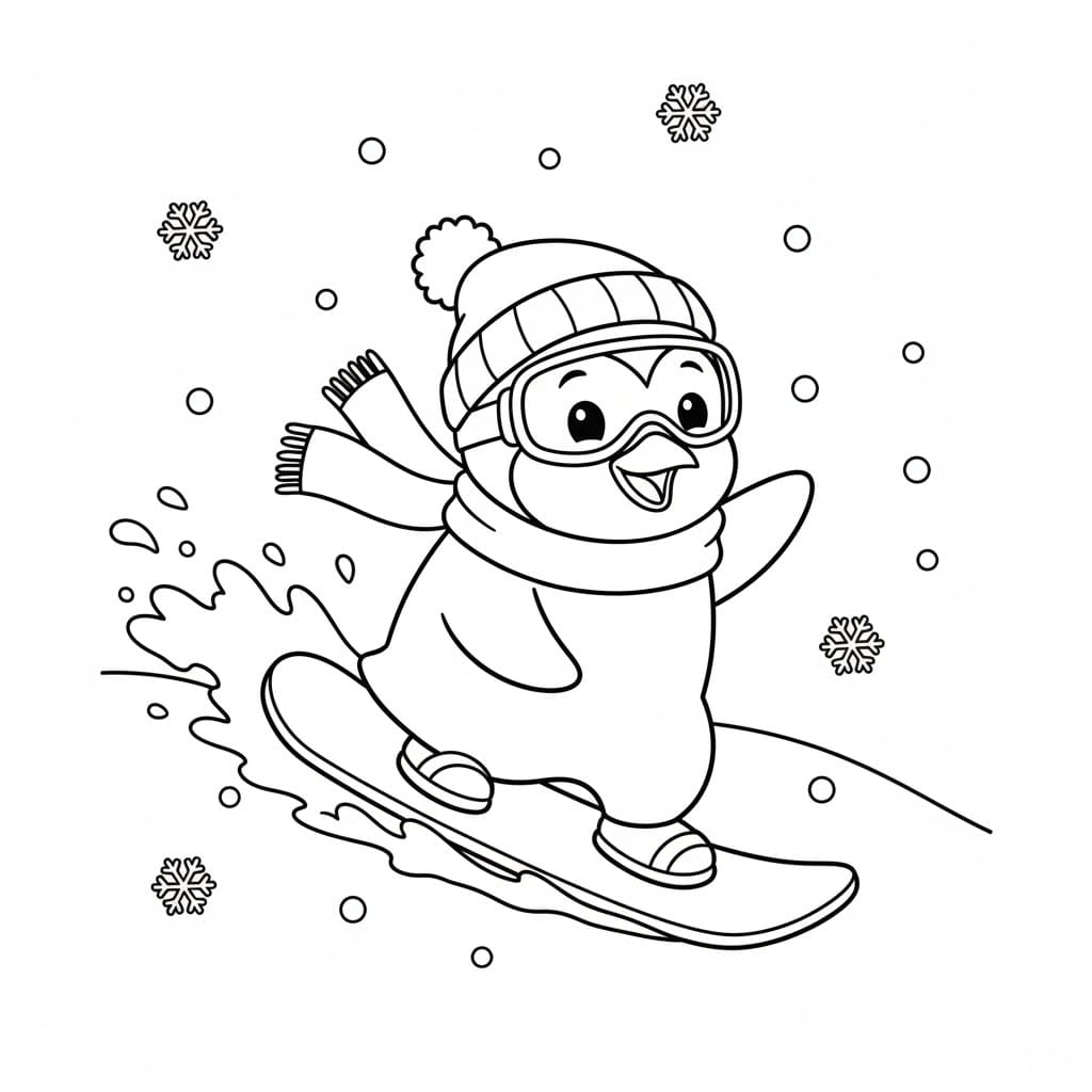 Pingviner på ski fargelegging