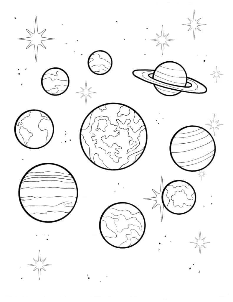 Planetene i solsystemet Gratis fargelegging