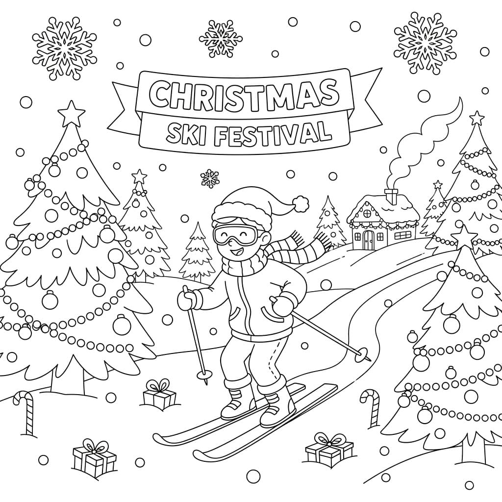 Ski i julestemning fargelegging