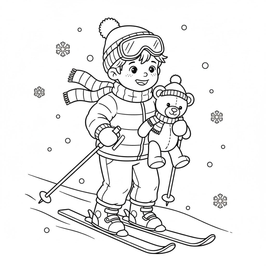 Ski med teddybjørnen din fargelegging