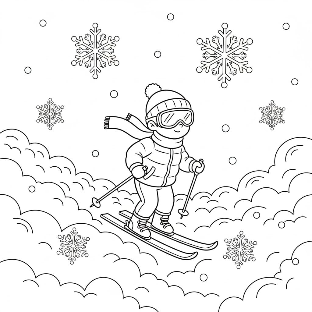 Skikjøring blant skyene fargelegging