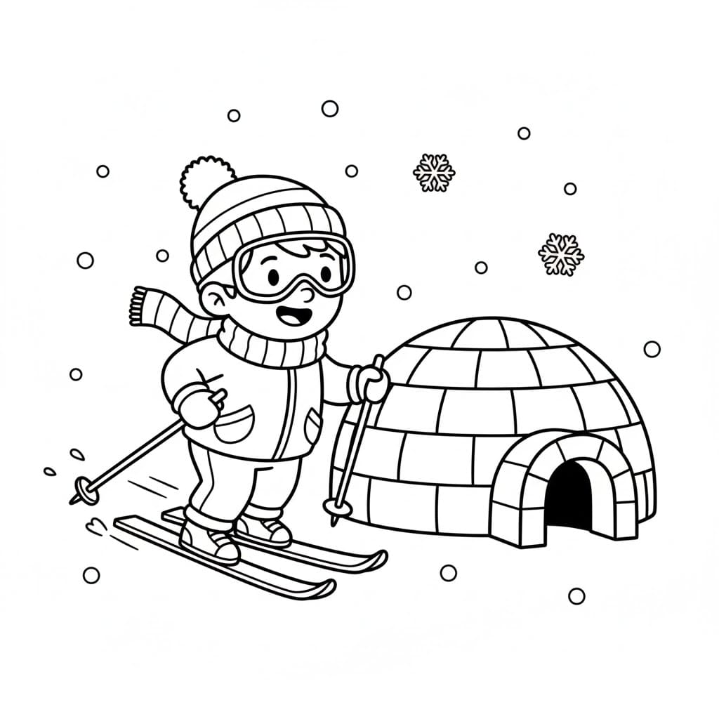 Skikjøring nær snøhuset fargelegging