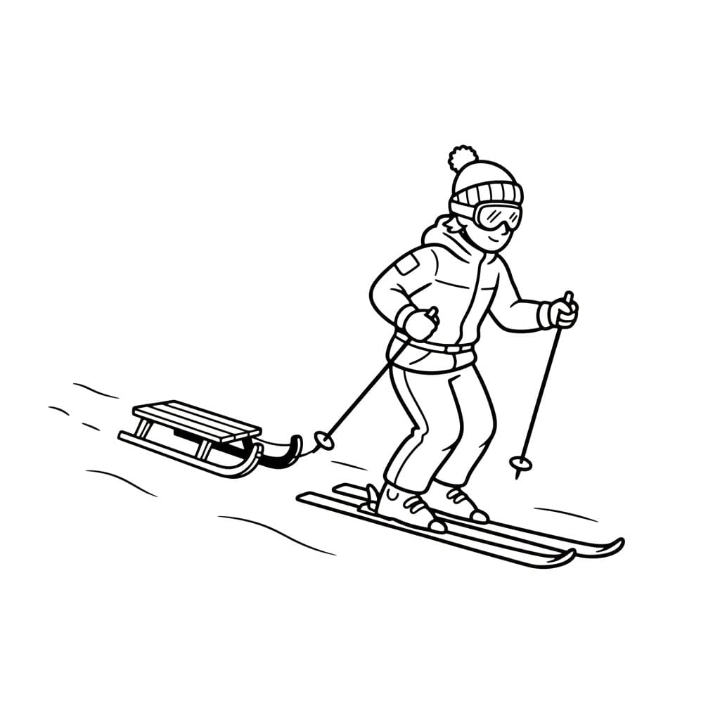 Skiløper trekker kjelke bak seg fargelegging