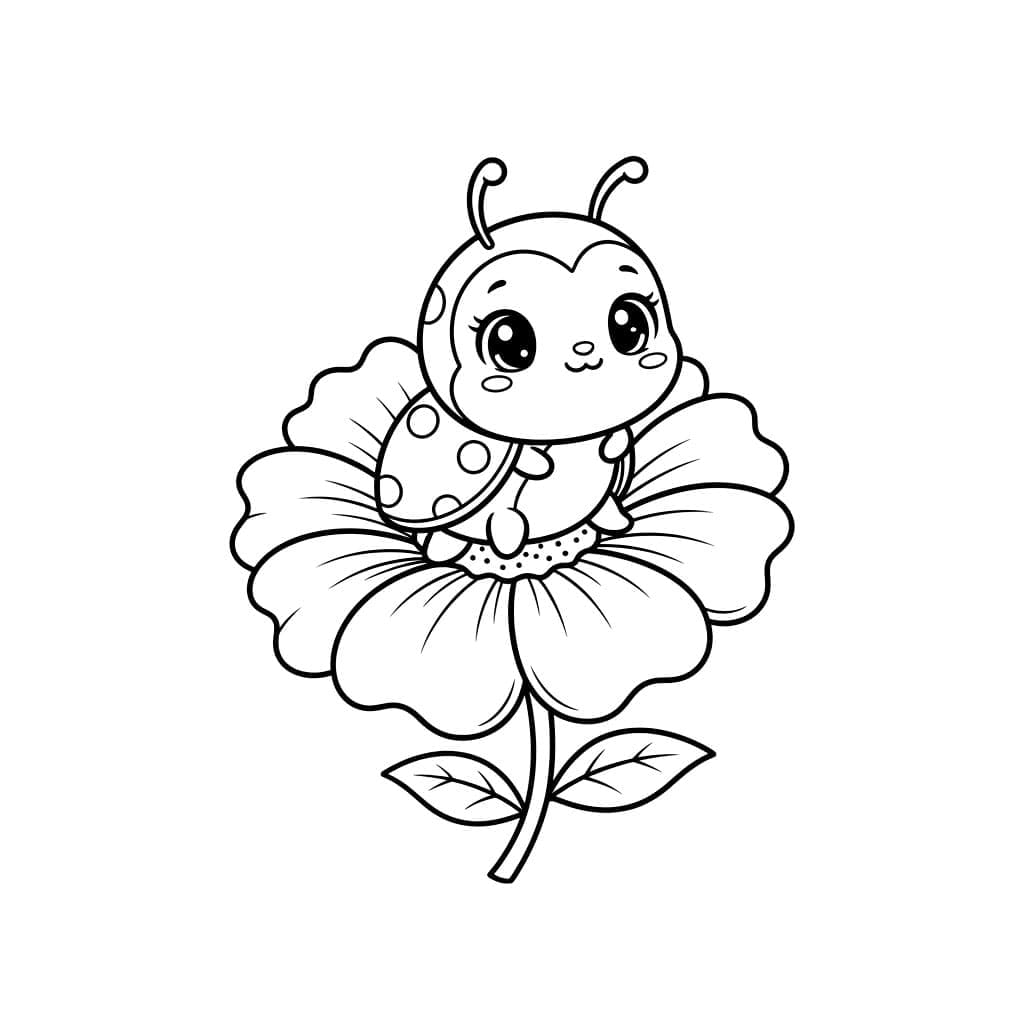 Søt liten marihøne på blomst fargelegging