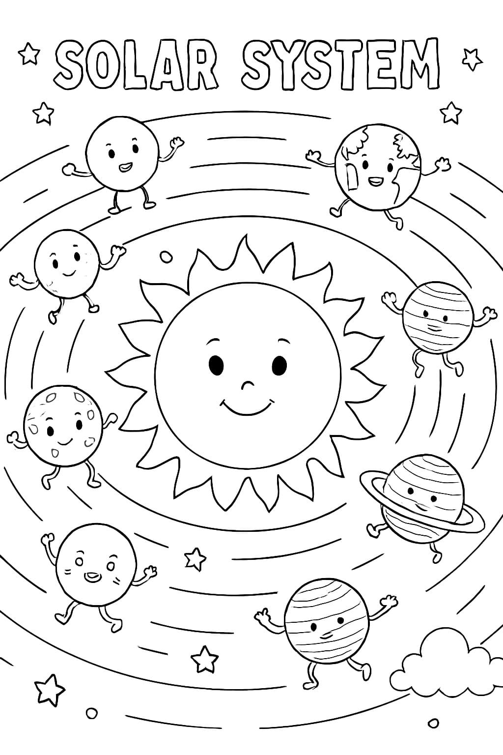 Søt solsystem fargelegging