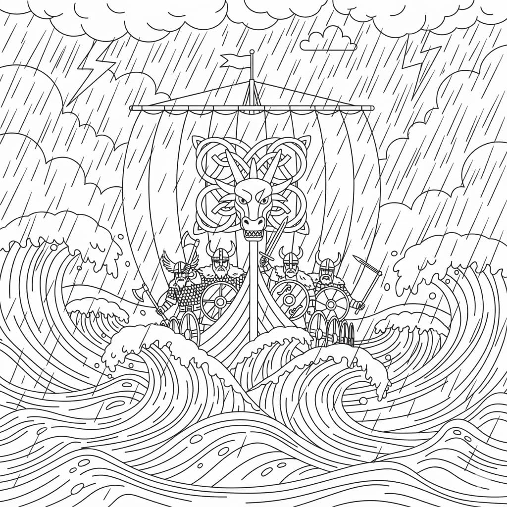 Stormfullt hav vikingskip fargelegging