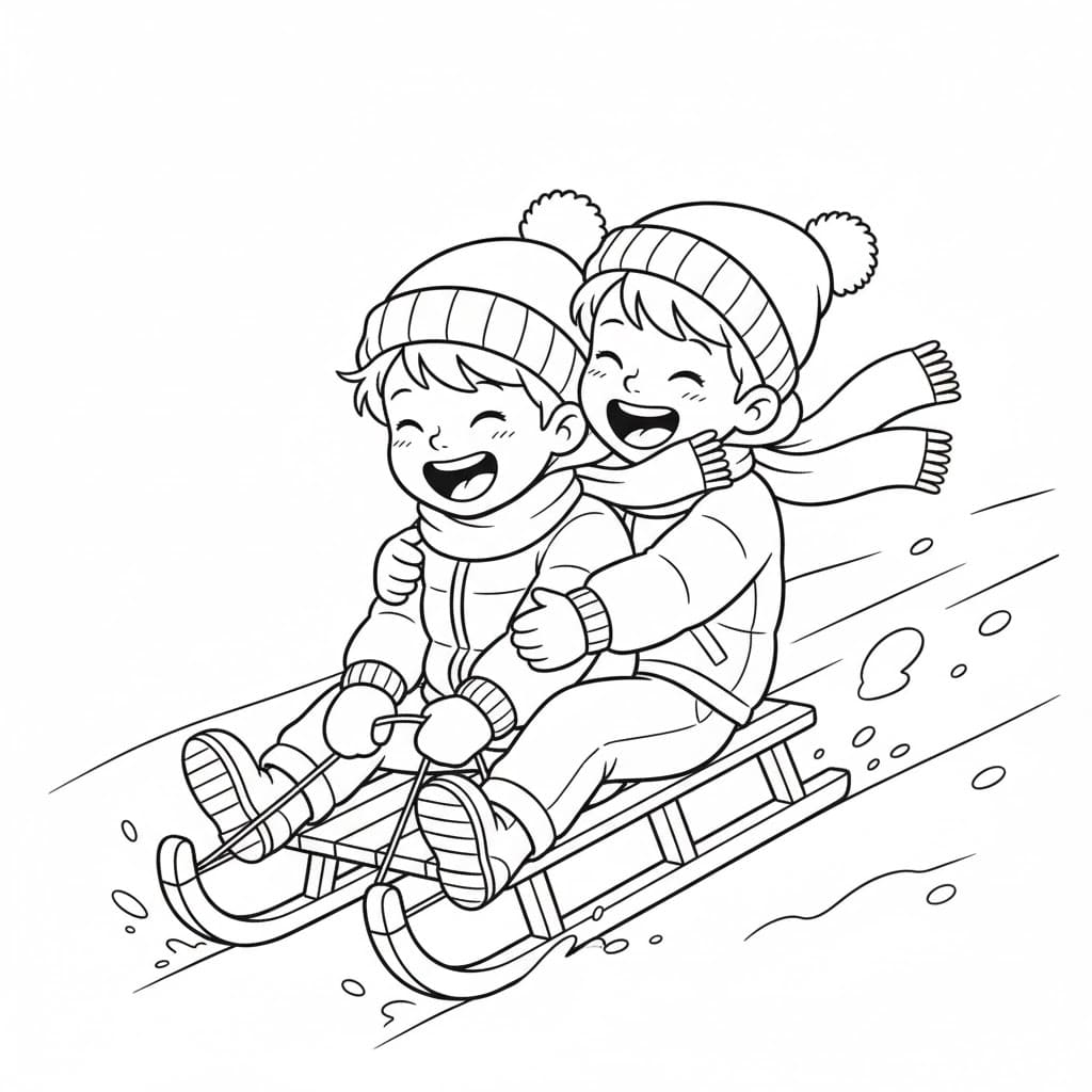 To barn på en kjelke fargelegging