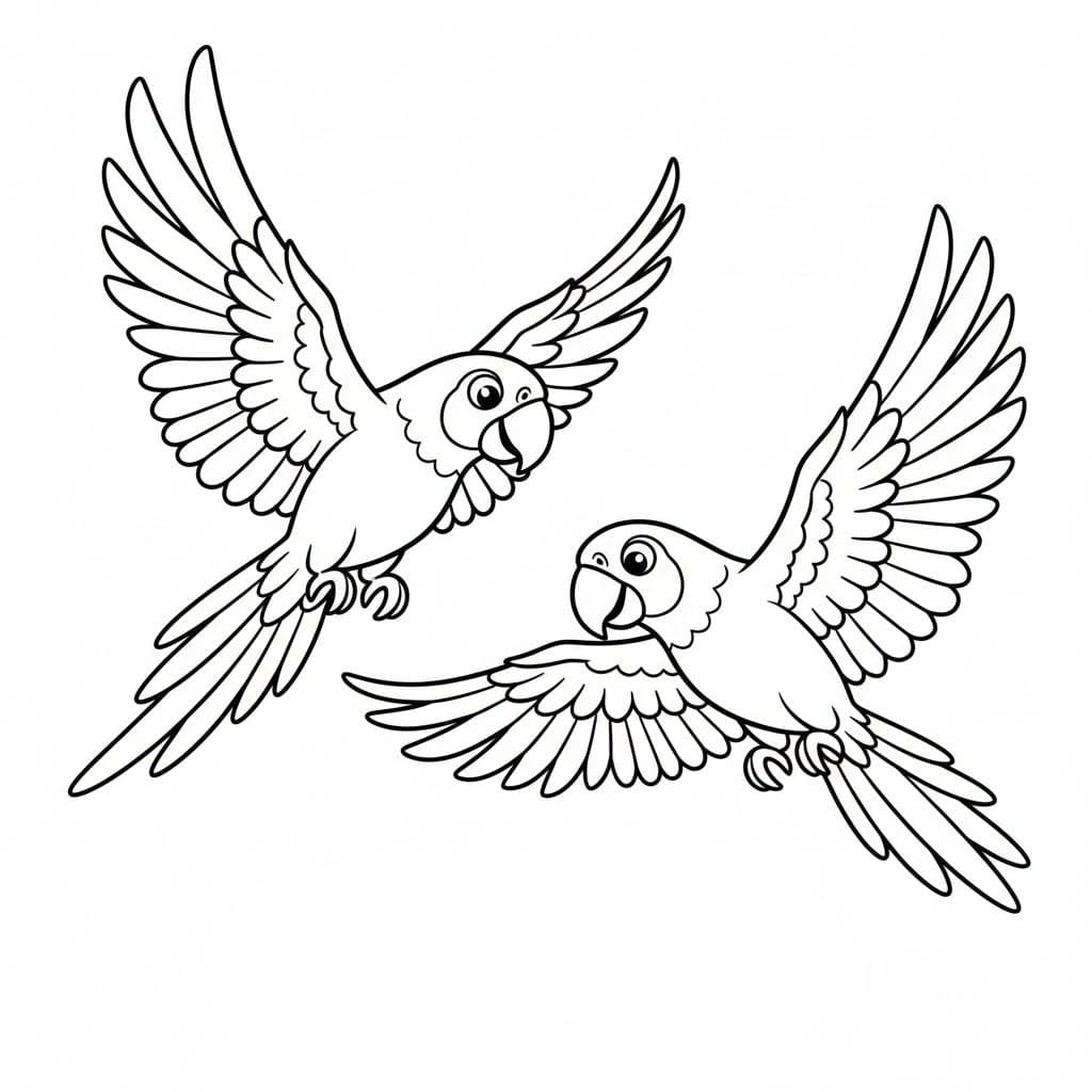 To papegøyer flyr fargelegging