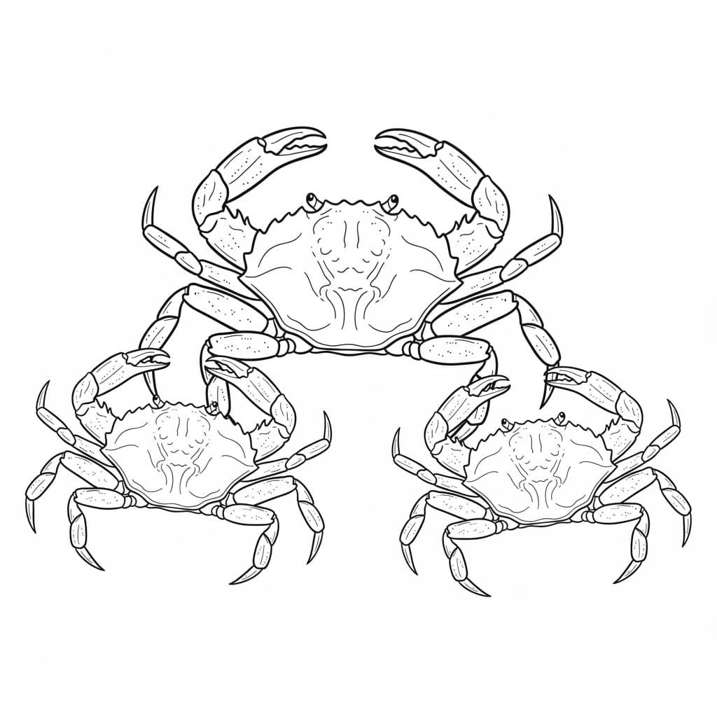 Tre krabber fargelegging