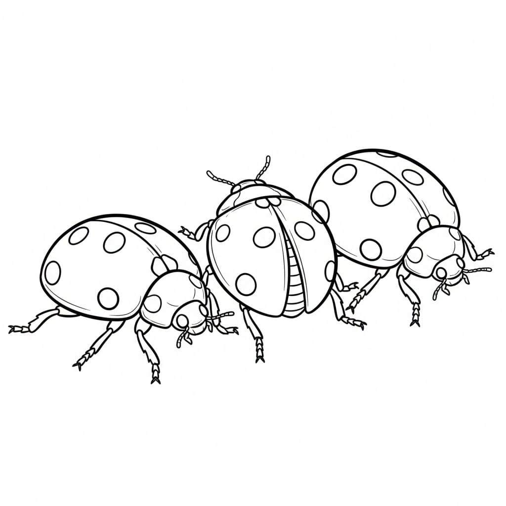 Tre marihøner fargelegging