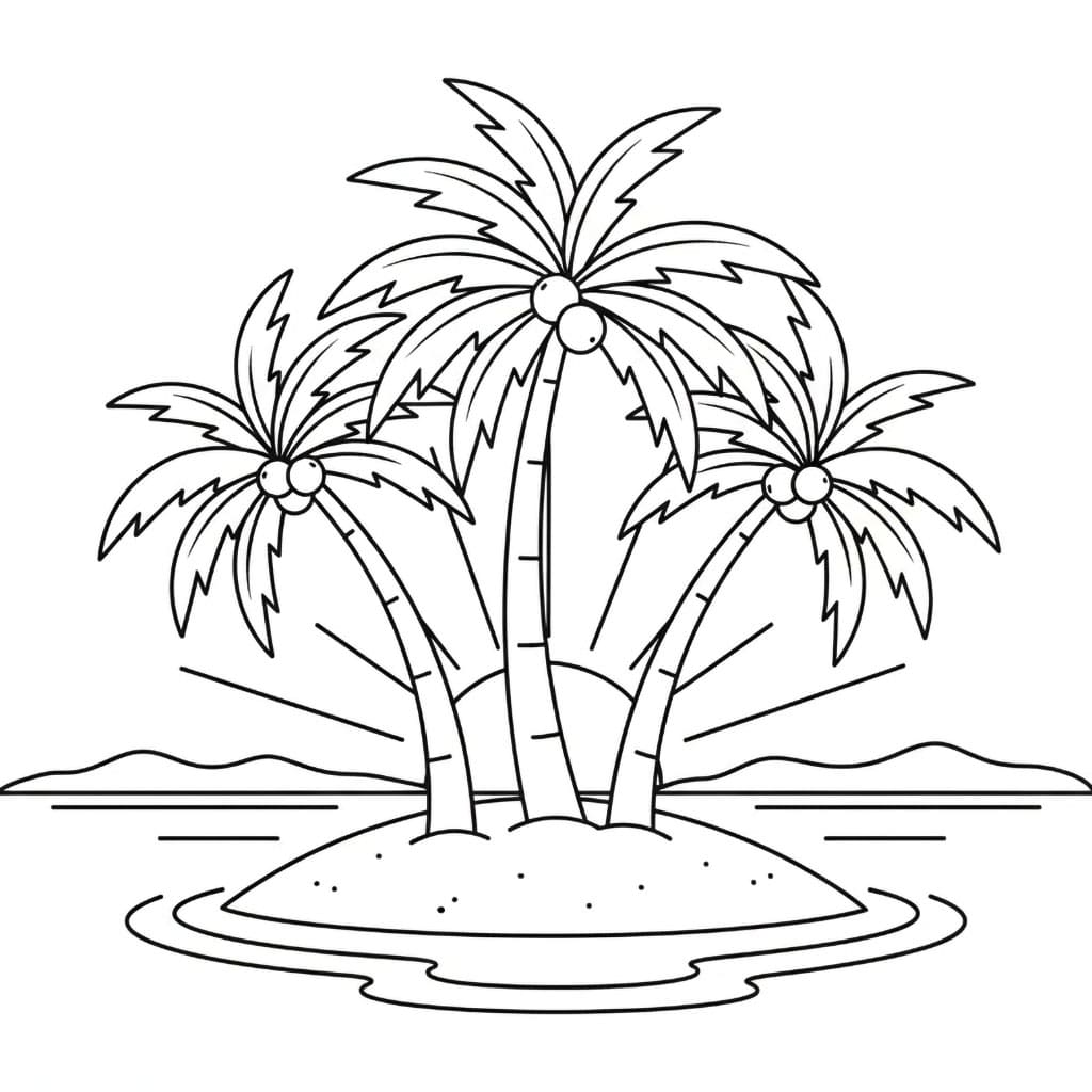 Tre palmetre på øya fargelegging