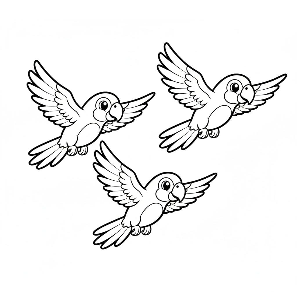 Tre papegøyer fargelegging