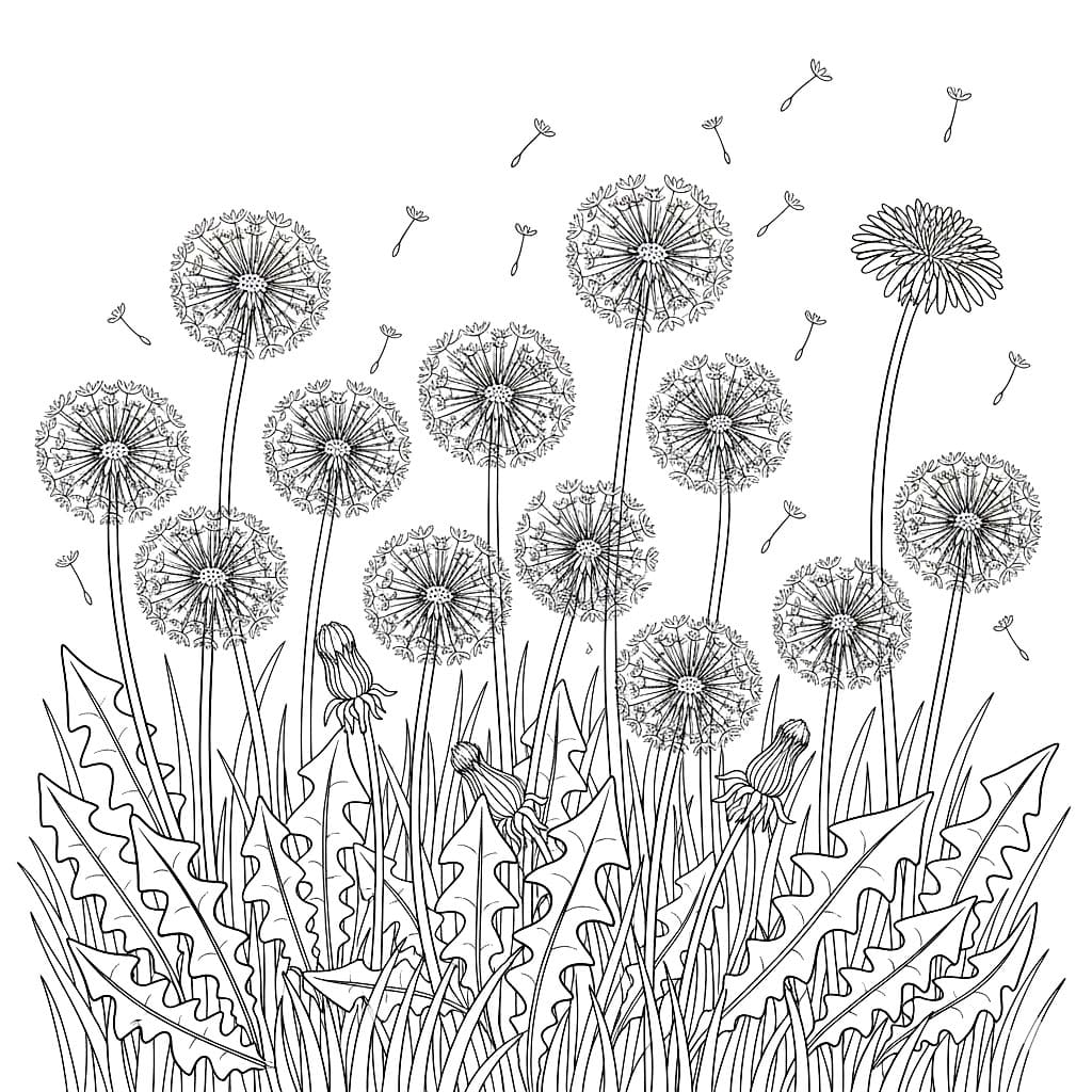 Vakker stor løvetannbusk fargelegging