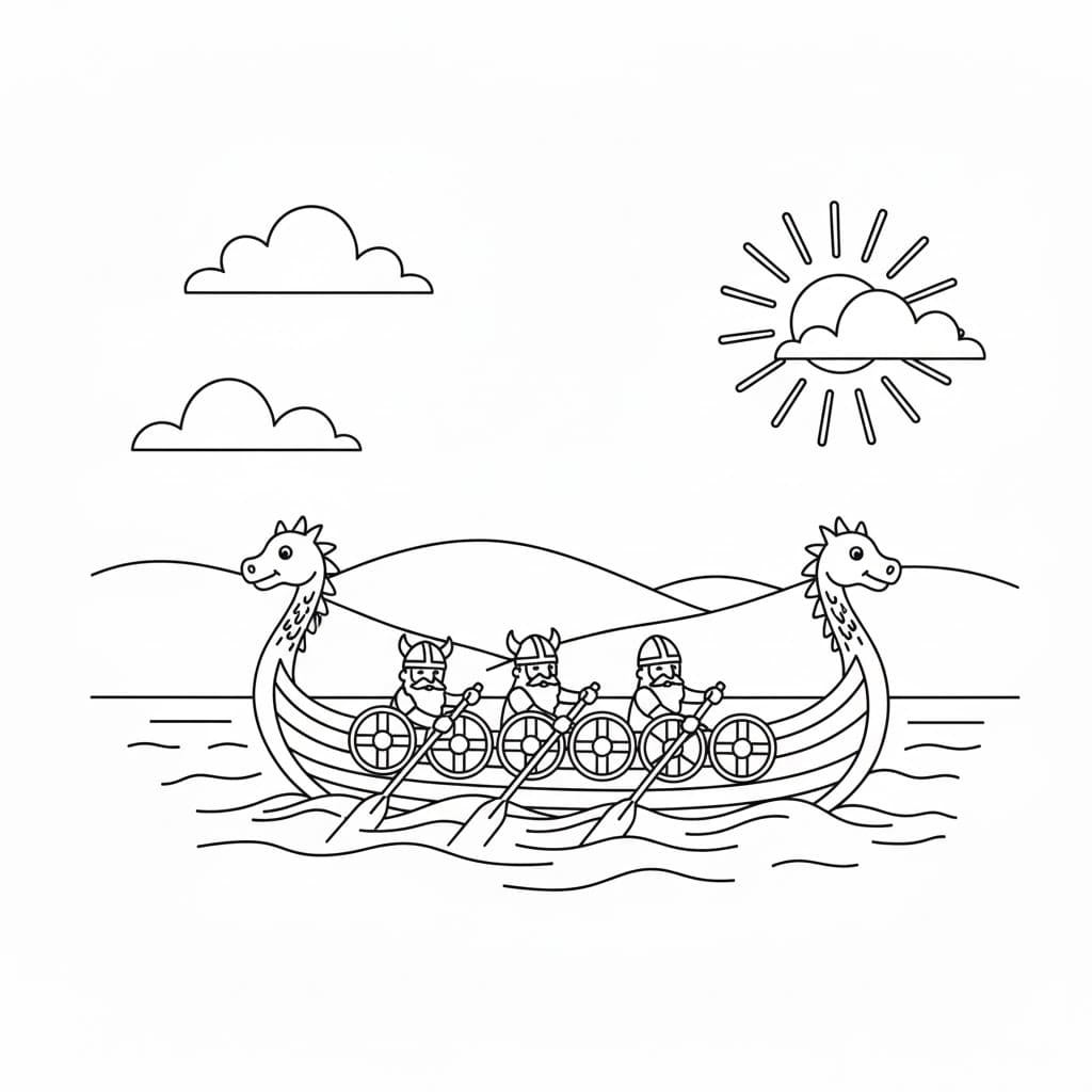 Vikingskip om morgenen fargelegging