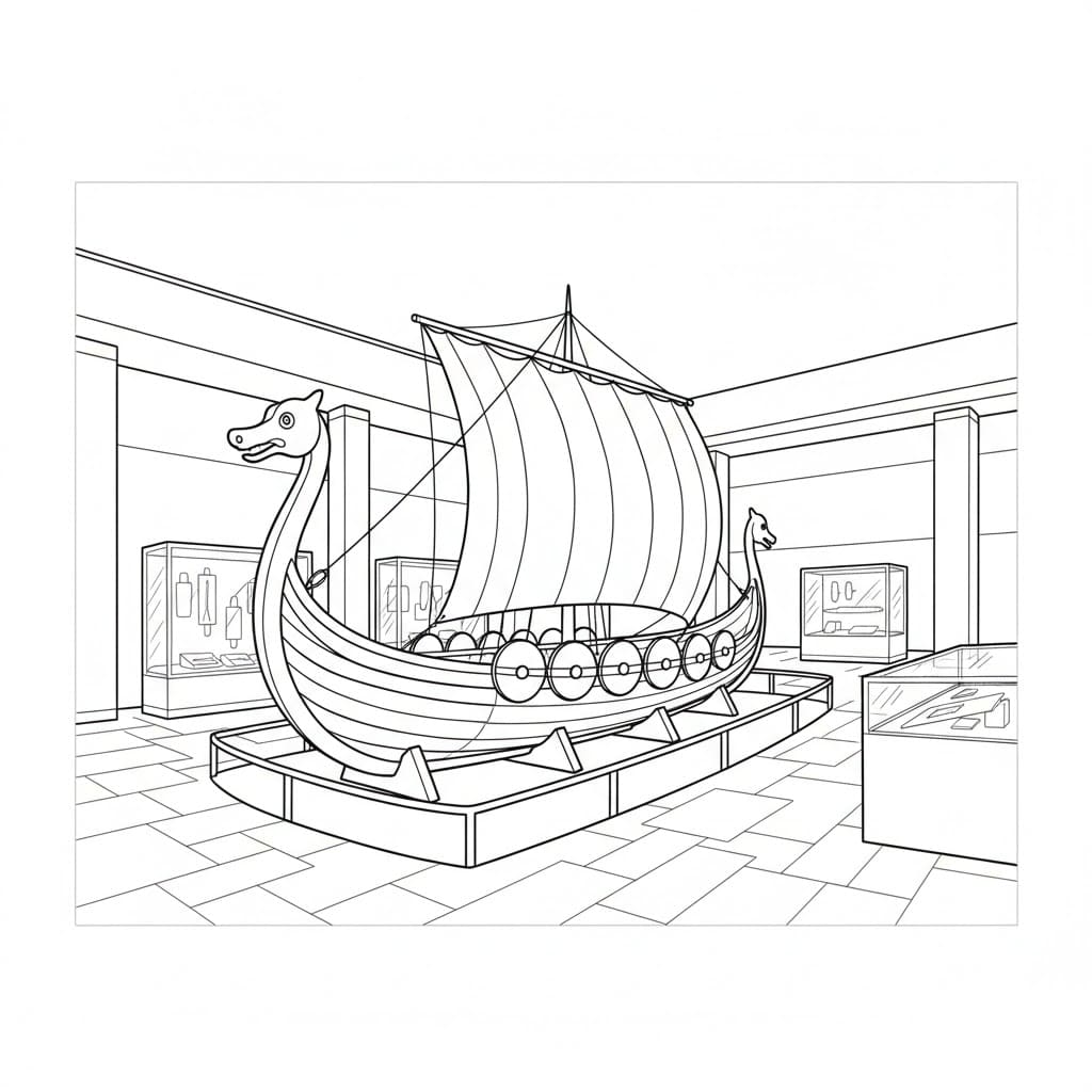 Vikingskip på museum fargelegging