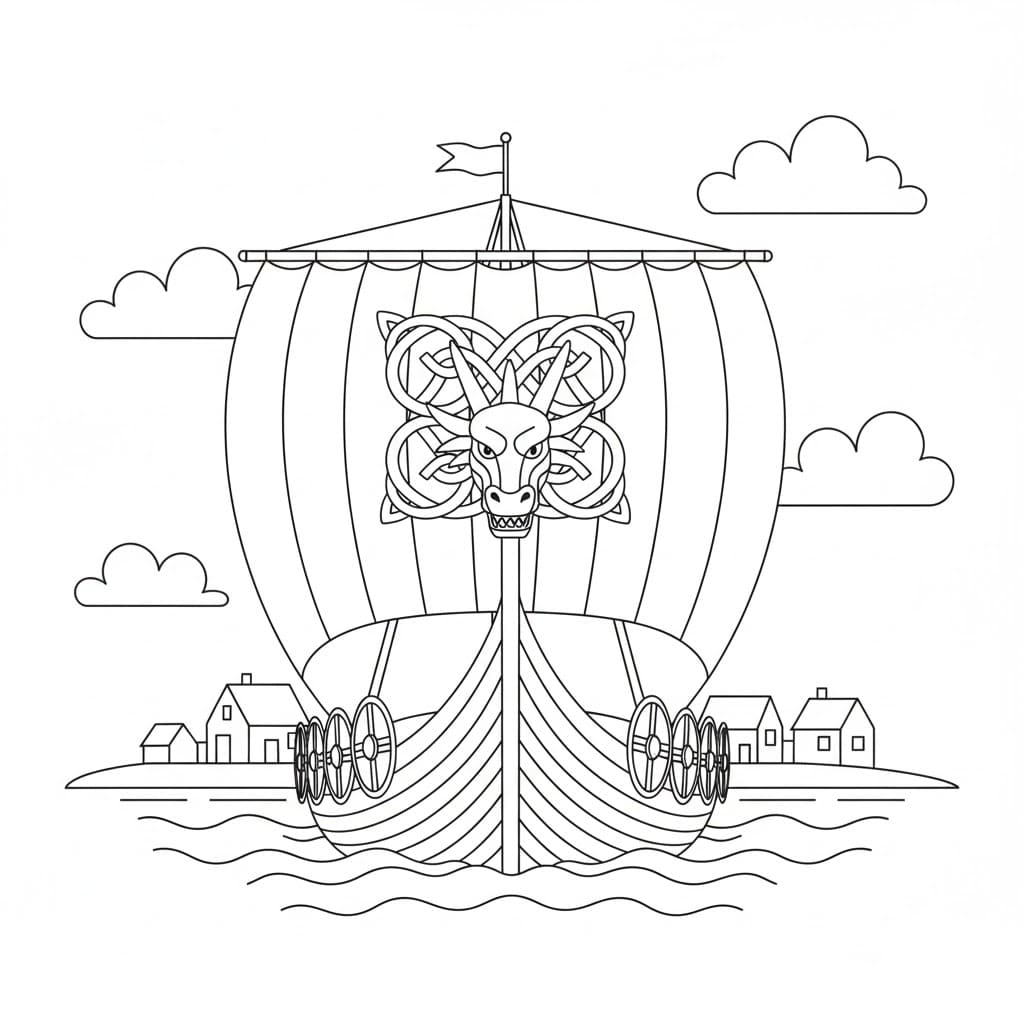 Vikingskip sett forfra fargelegging