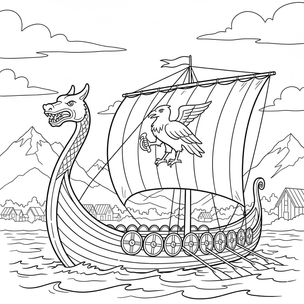 Vikingskip som krysser havet fargelegging