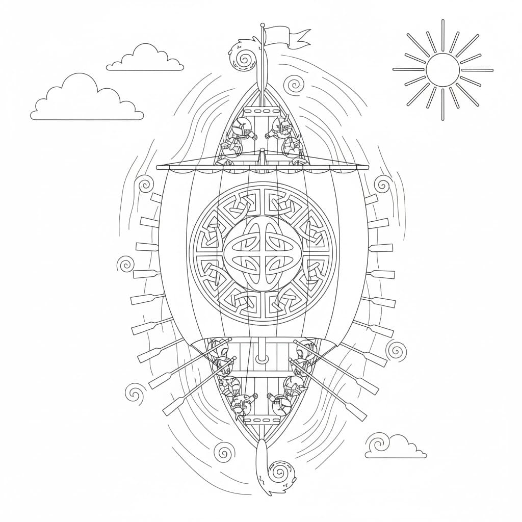 Vikingskipet sett ovenfra fargelegging