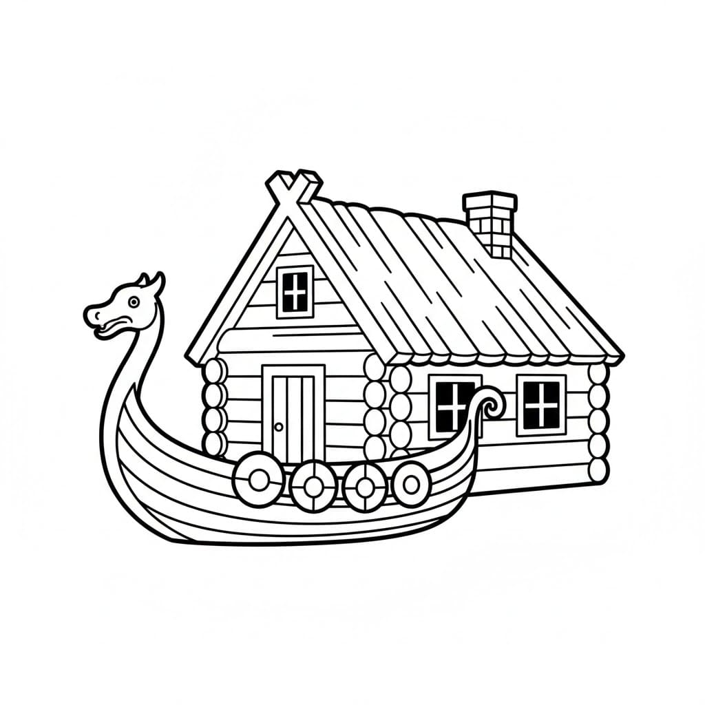 Vikingskipet ved siden av hytta fargelegging