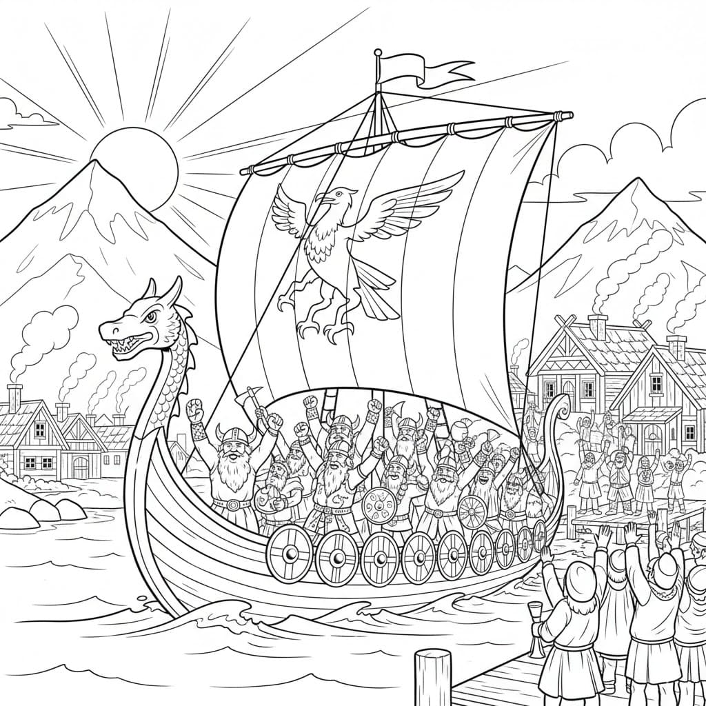 Vikingskipet vender seirende tilbake fargelegging