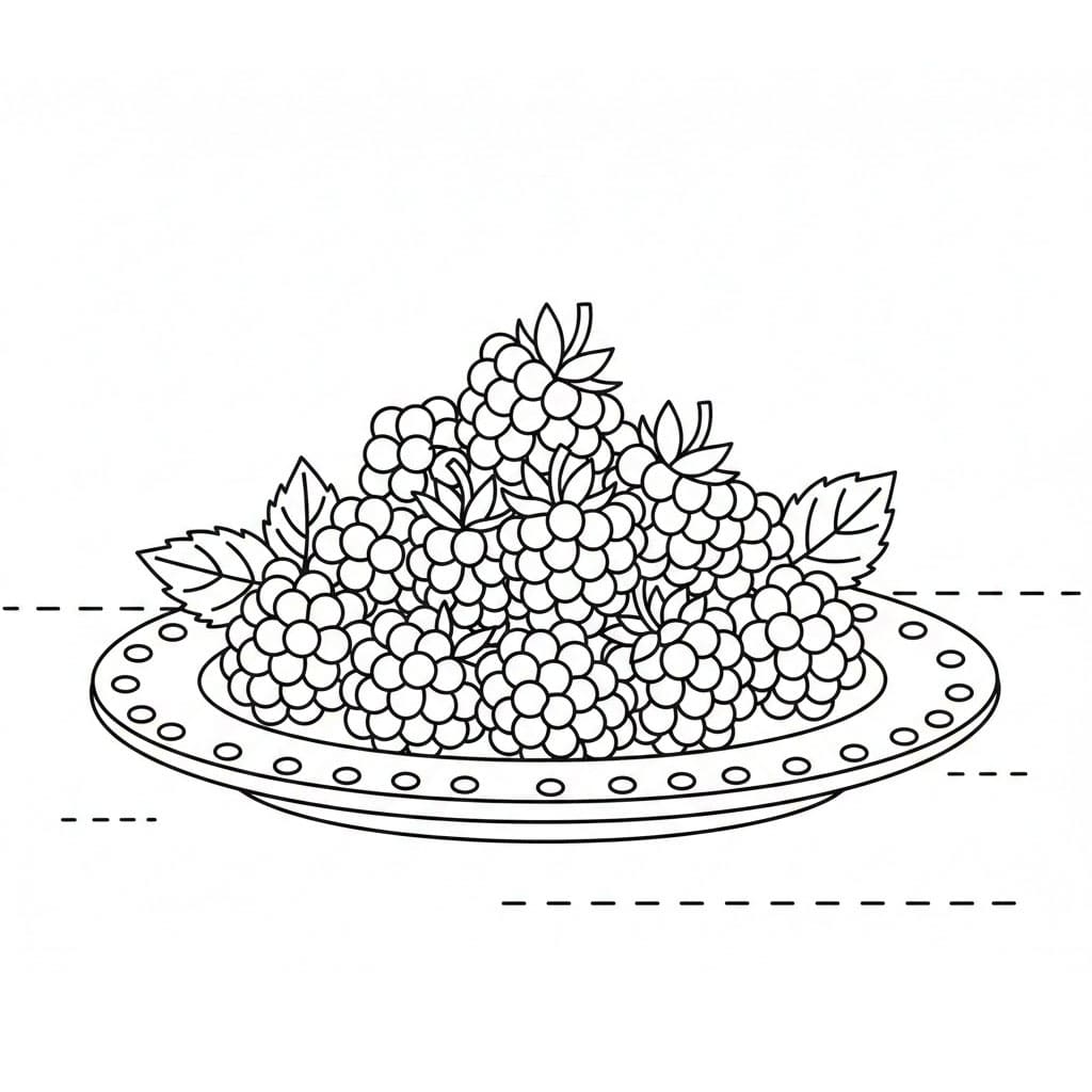 Bringebær på en tallerken fargelegging