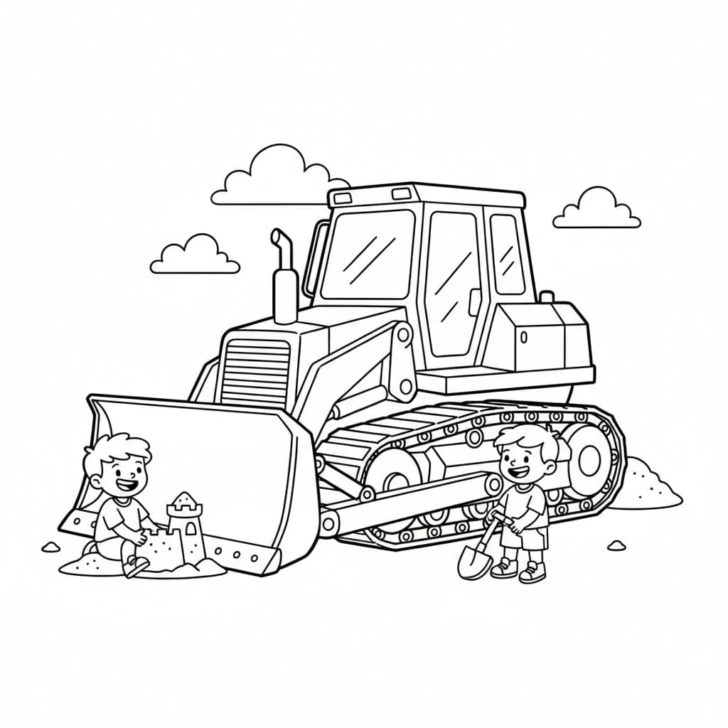 Bulldoser og barn fargelegging