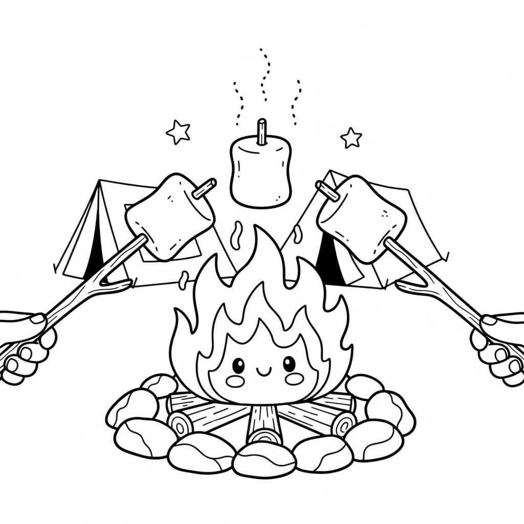 Camping med marshmallows fargelegging