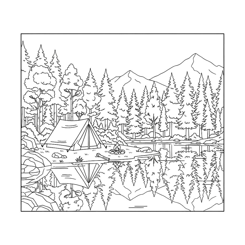 Camping ved innsjøen fargelegging