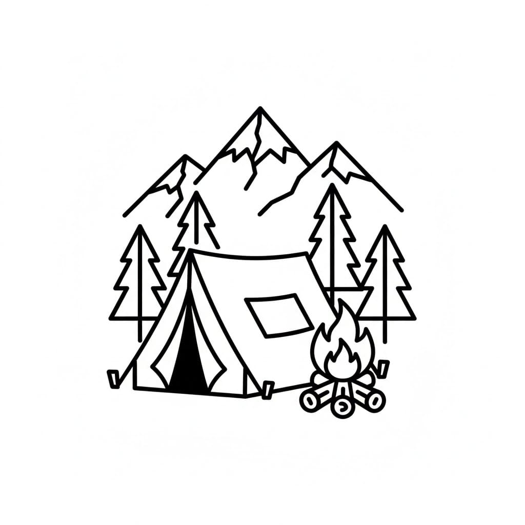 Campingikonsamling fargelegging