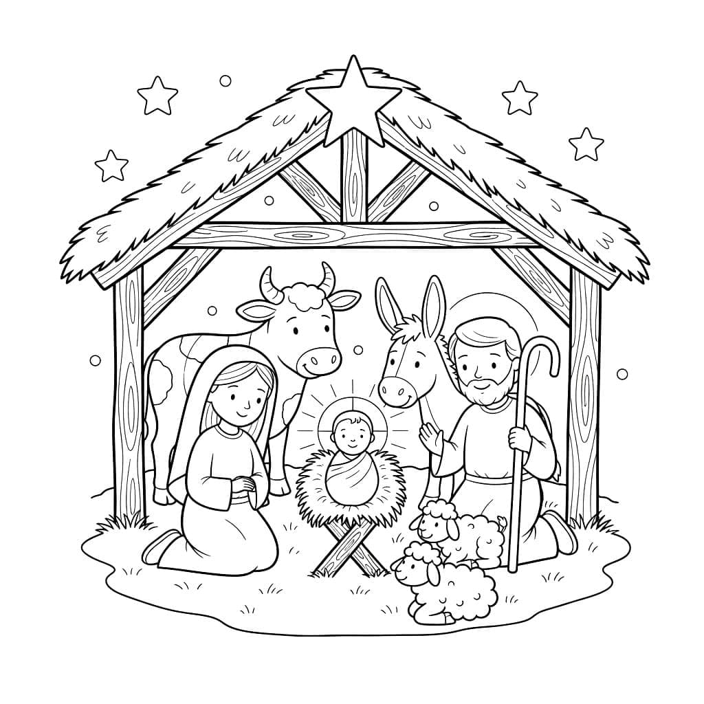 Dyr med Julekrybbe fargelegging