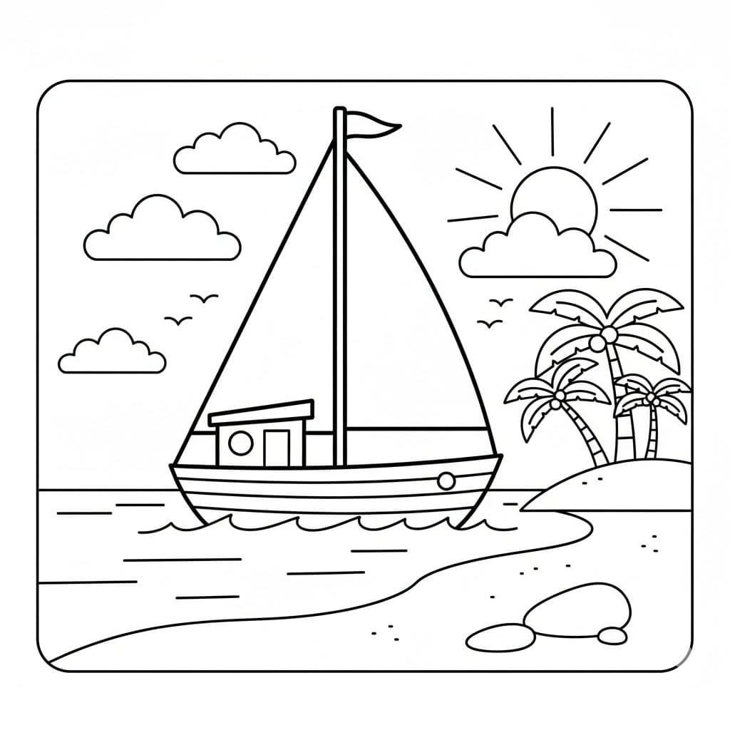 Enkel seilbåt på stranden fargelegging