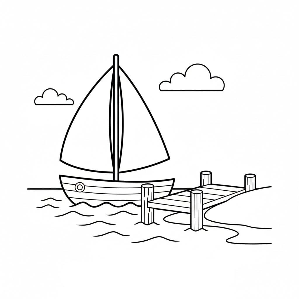 Enkel seilbåt ved trebroen fargelegging