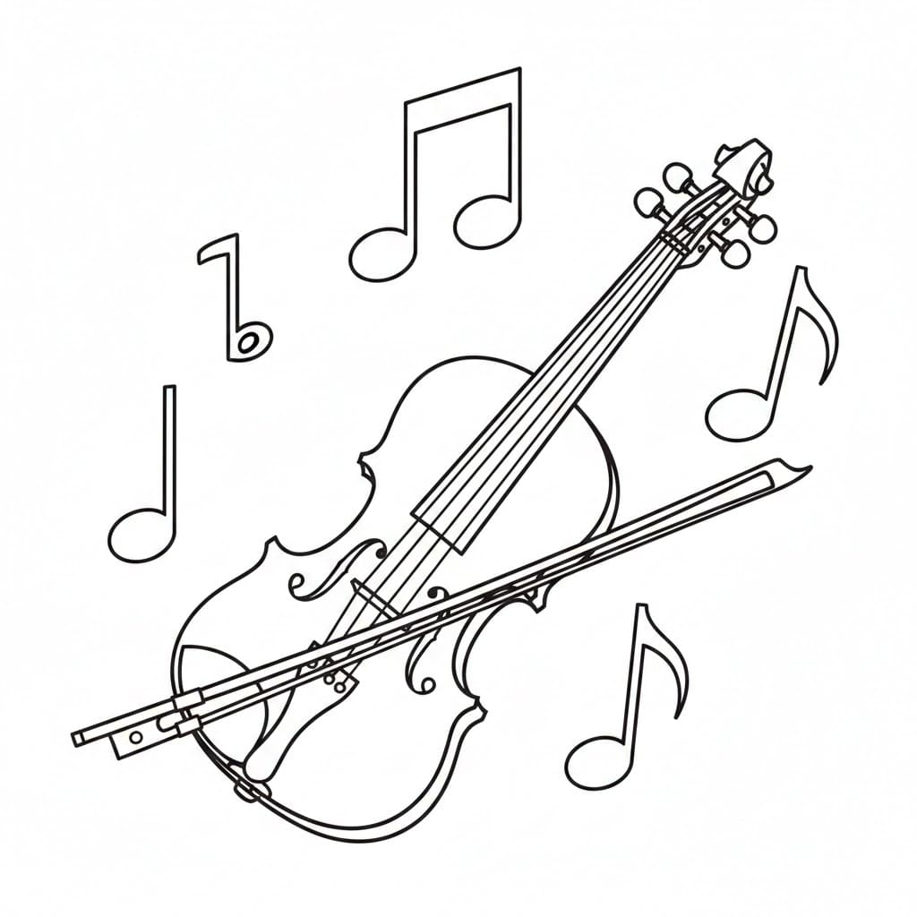 Fiolin og musikknoter fargelegging