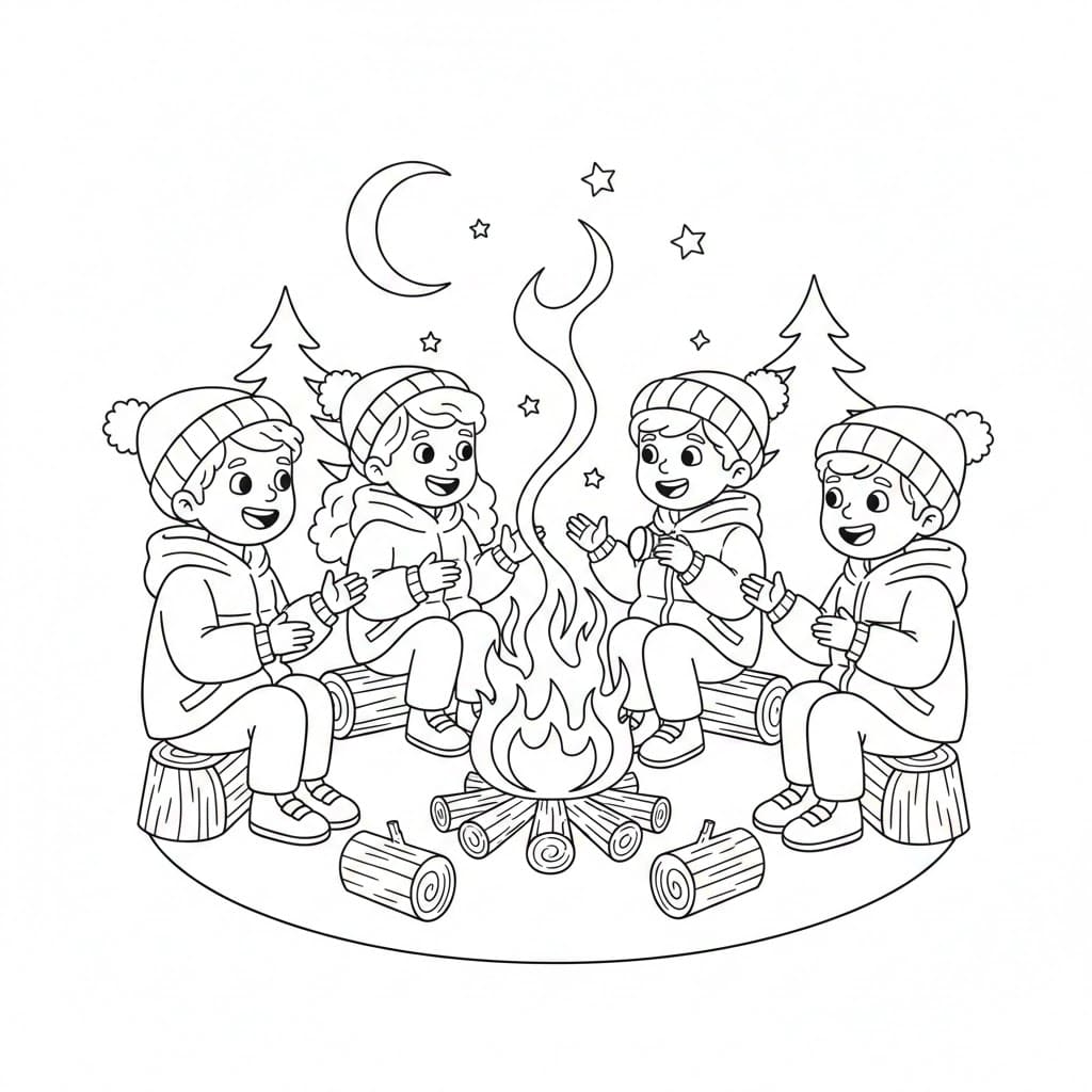 Fortellingstid med camping fargelegging